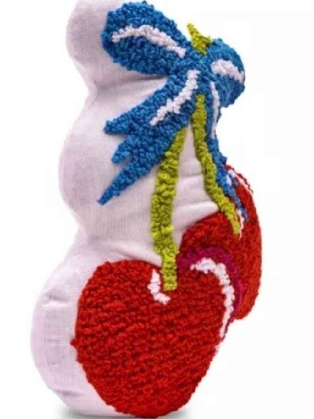 Handmade Heart Accent Pillow with Blue Ribbon Embroidery